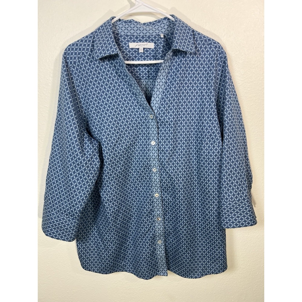 Foxcroft Non-Iron Shaped Fit Blue Blouse Size 16W Professional Contrast Cuff